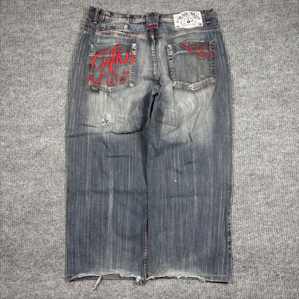 Vintage Akademiks Jeans Men's 38 Denim Baggy Y2K Embroidered Distressed Hip Hop